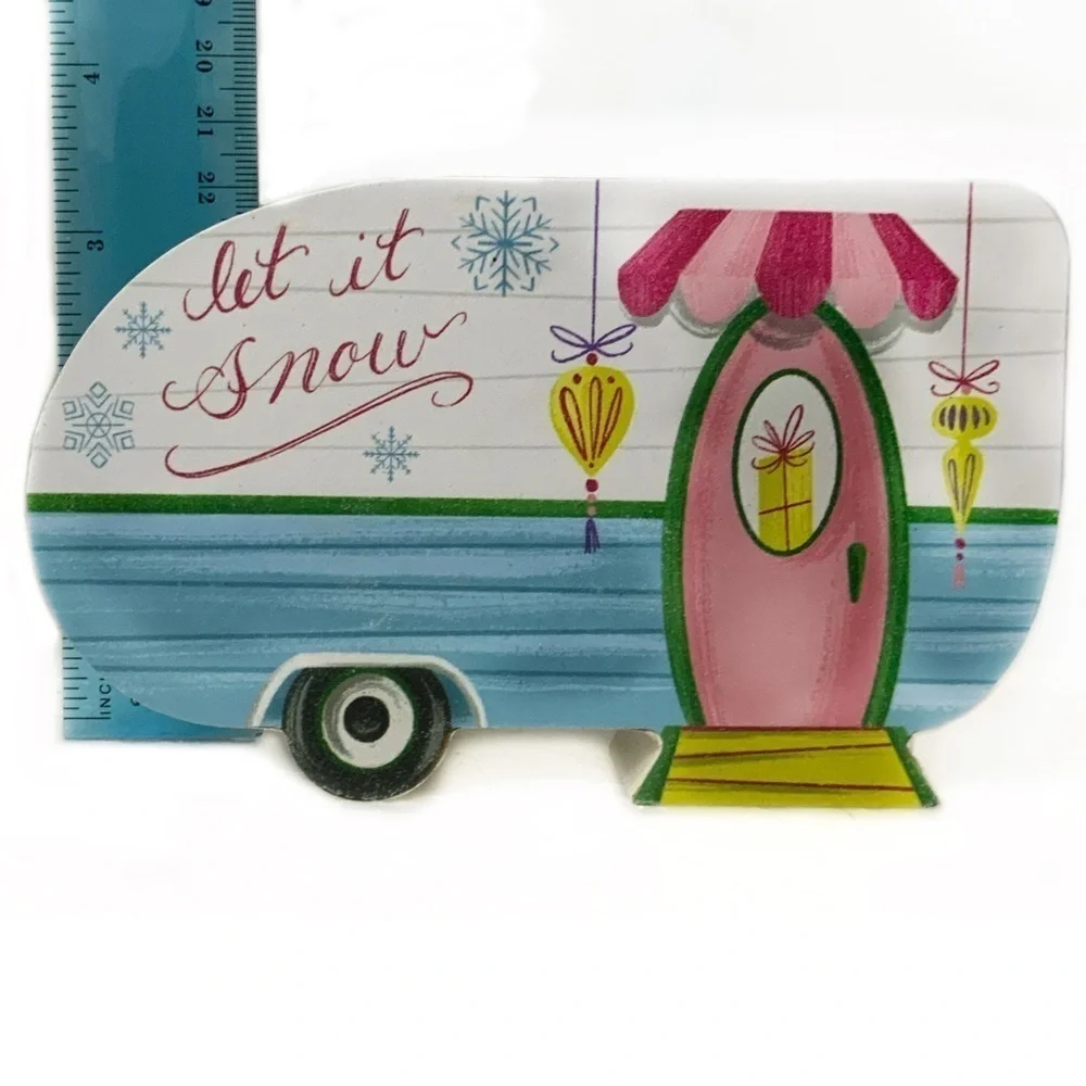 Camper Table Decor Wood Block Decoration Let it Snow Tropical